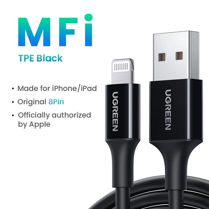 UGREEN MFi USB Cable for iPhone 14 13 12 Pro Max 2.4A Fast Charging Lightning Cable for iPad Mini Phone Data Cable