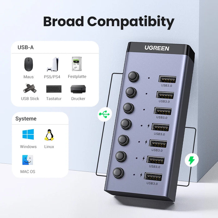 UGREEN USB C Hub 5Gbps 7 Ports USB3.0 Splitter with Individual OFF/ON Switch LED Indicator for PC Laptop MacBook Pro/Air