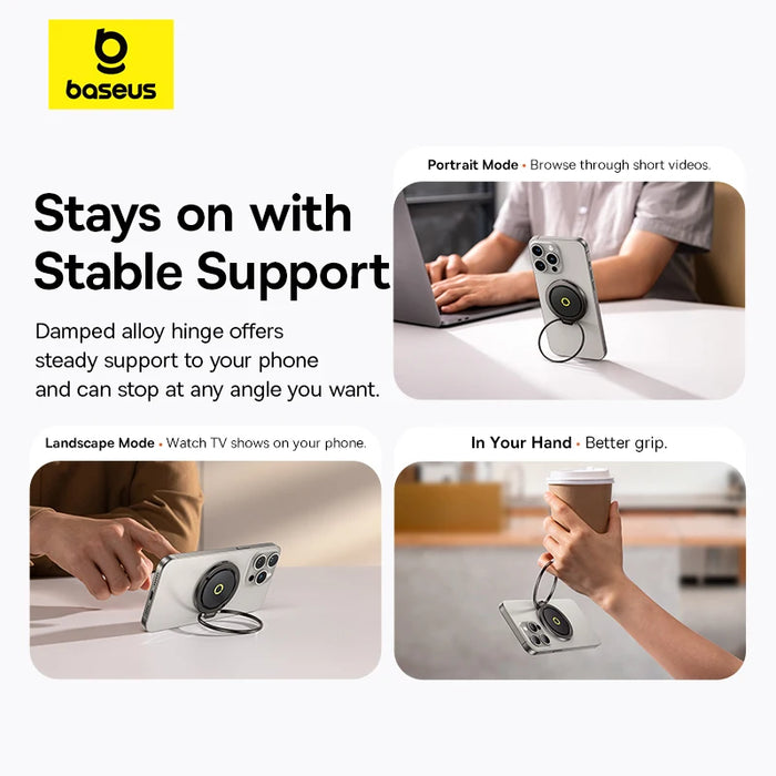 【New】Baseus Magnetic Ring Phone Holder Stand for MagSafe Wireless Charging for iPhone 16 15 14 Pro Max 360 Rotating Finger Stand