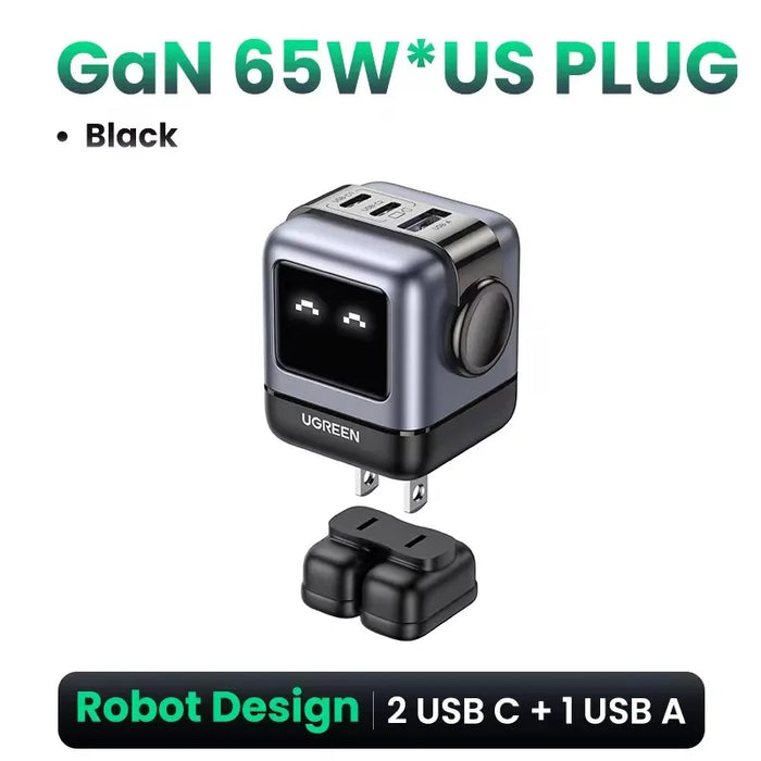 ថ្មី!UGREEN 65W GaN Charger Robot Design Quick Charge 4.0 3.0 PPS PD Fast Charger for iPhone 16 15 14 Pro Macbook Laptop Tablet