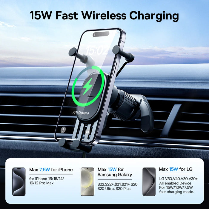 Baseus Wireless Charger Car Phone Holder for Xiaomi Samsung Huawei 15W Car Phone Stand Mount Holder