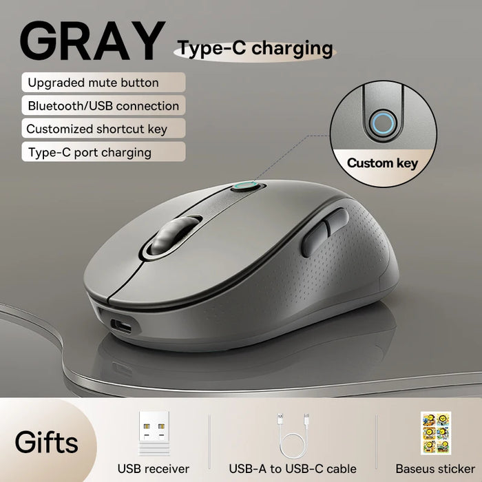 【New Upgrade】Baseus Rechargeable Wireless Mouse Type-C Charging Bluetooth 5.2 4000 DPI Computer Laptop Mute Mice Ergonomic Mouse