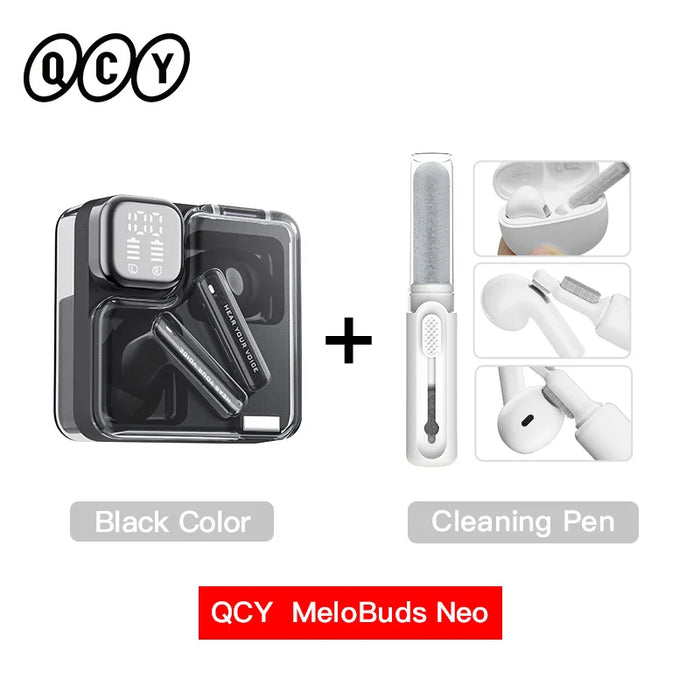 QCY MeloBuds Neo Wireless Earphones Bluetooth 5.3 LED Power Digital Display Transparent TWS Earbuds Dual-Connection Headphone