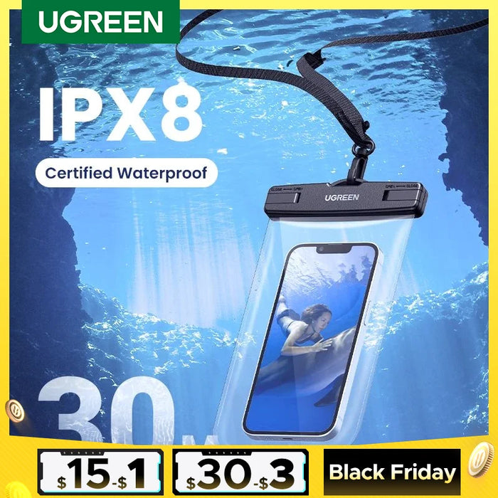 UGREEN 7.2 inch IPX8 Waterproof Phone Case Bag For iPhone 14 13 12 Pro Max Protective Case Universal Swimming Pouch Bag