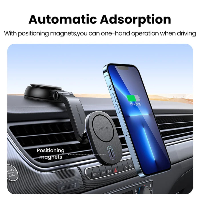 UGREEN Magnetic Wireless Car Charger Adsorbable For iPhone 15 14 13 12 Pro Max Phone Holder Mount Wireless Charging Car Charger