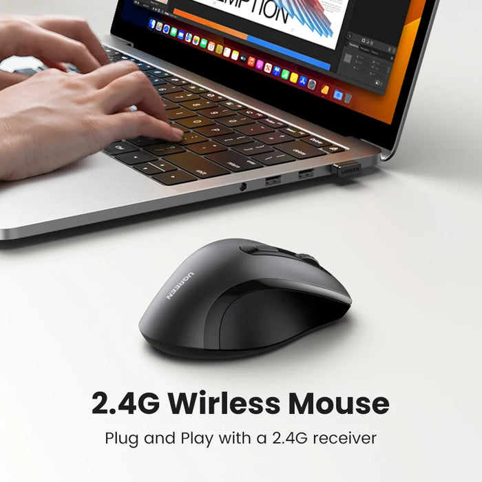 【ថ្មី】 UGREEN Wireless Mouse សម្រាប់កុំព្យូទ័រ 1600DPI Silent Mouse ជាមួយនឹង 2.4GHz USB Receiver for PC MacBook Tablet Laptop