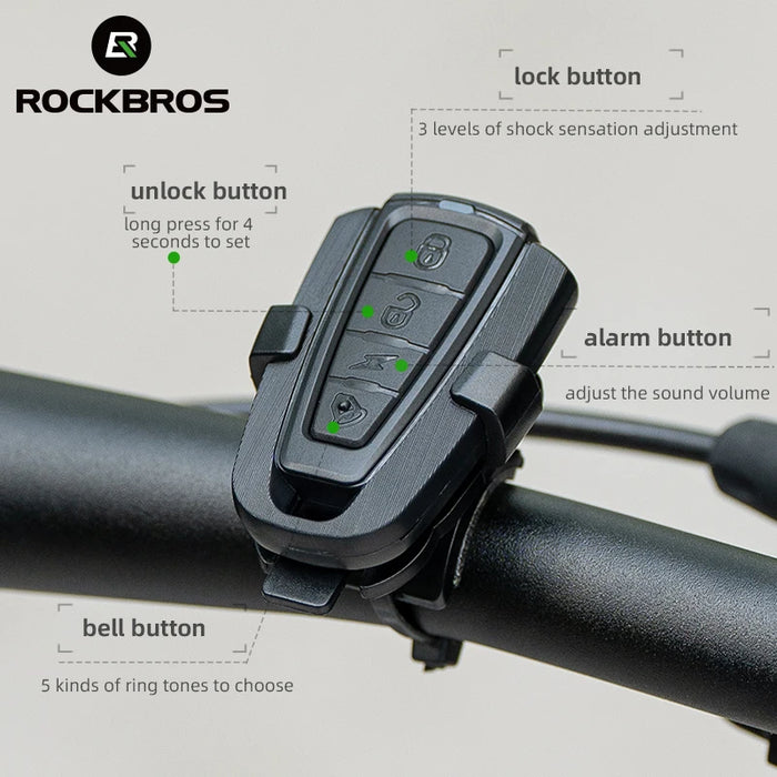 ROCKBROS Bicycle Bell Type-C Anti Theft Electric Horn Wireless Remote Control IPX5 Bike Hidden Installation Bicycle Accessory