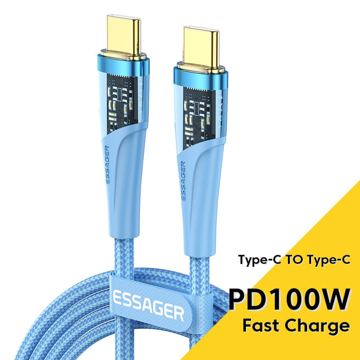 Essager 100W USB C To Type C Cable Fast Charging Cord For Xiaomi POCO Huawei Oneplus iPad Macbook Mobile Cell Phone Charger Wire CN PD100W Blue