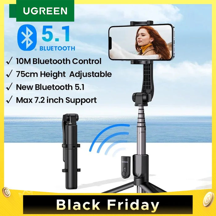 【លក់ថ្មី】 UGREEN Bluetooth Selfie Stick Tripod Stand 750mm Extended 10m Bluetooth Remote Shutter Universal For IOS Android