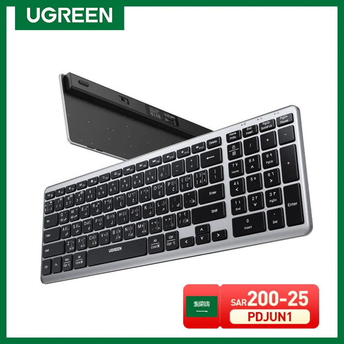 ក្ដារចុច UGREEN ប៊្លូធូសឥតខ្សែ 5.0 2.4G ភាសាអារ៉ាប់ 99 គ្រាប់ចុចសម្រាប់ MacBook iPad កុំព្យូទ័រថេប្លេត Desktop USB C ក្តារចុចដែលអាចបញ្ចូលថ្មបាន