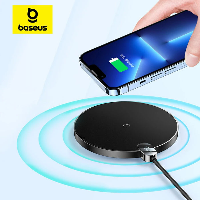 Baseus 15W Wireless Chargers For iPhone 16 15 14 Samsung LED Display Desktop Wireless Charging Pad For Airpods Fast Charger