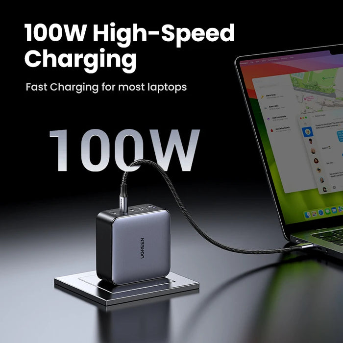 UGREEN 100W GaN Charger 5 Ports USB C Charger QC4.0 3.0 PPS សម្រាប់ Macbook Air Laptop Tablet ឧបករណ៍សាក PDFast សម្រាប់ iPhone 16 15 14 Pro