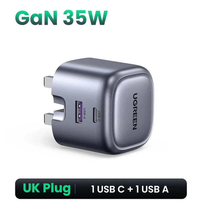 ឆ្នាំងសាក UGREEN GaN 35W USB Charger PD3.0 QC3.0 Quick Charger សម្រាប់ iPhone 16 15 14 Pro Samsung Xiaomi iPad Pro USB C Fast Charger