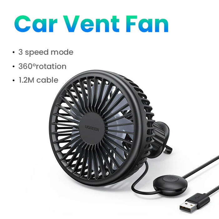 UGREEN Mini USB Car Vent Fan Cooling 360 Rotating Wind Low Noise Car Air Conditioning Cold Fan Ventilation Car Home USB 5V USB