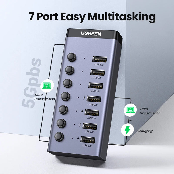 UGREEN USB C Hub 5Gbps 7 Ports USB3.0 Splitter with Individual OFF/ON Switch LED Indicator  for PC Laptop MacBook Pro/Air