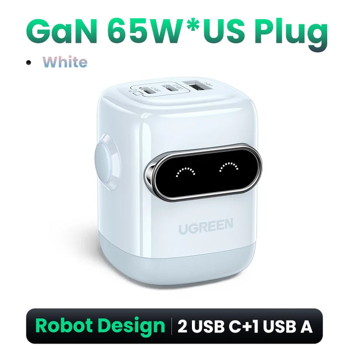 【US Plug】 UGREEN 65W 30W GaN Charger Robot Design PD3.0 QC4.0 3.0 PPS Fast Charger សម្រាប់ iPhone 16 15 14 Pro Macbook Laptops Tablets