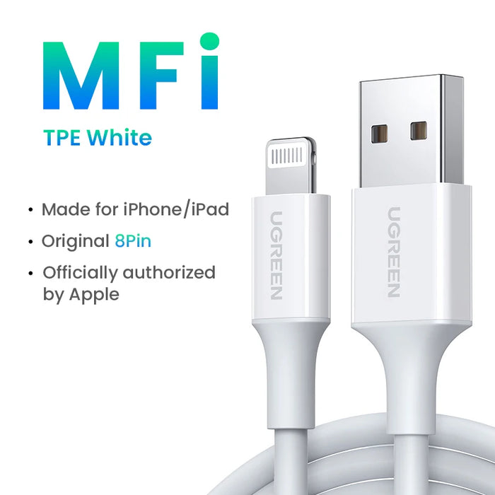 UGREEN MFi USB Cable for iPhone 14 13 12 Pro Max 2.4A Fast Charging Lightning Cable for iPad Mini Phone Data Cable