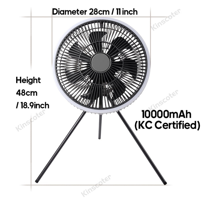 11inch Camping Tent Fishing Fan 10000mah Rechargeable Portable Home And Outdoor Air Circulator Fan With Remote Control LED Light
