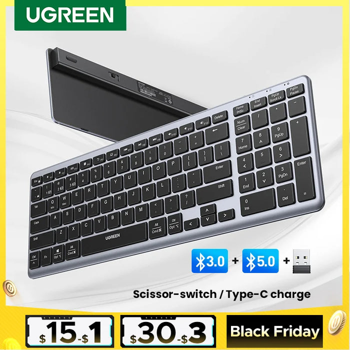 UGREEN Keyboard Wireless Bluetooth 5.0 2.4G Russian/Korean/EN 99 Keycaps For MacBook iPad PC Tablet USB C Rechargeable Keyboard