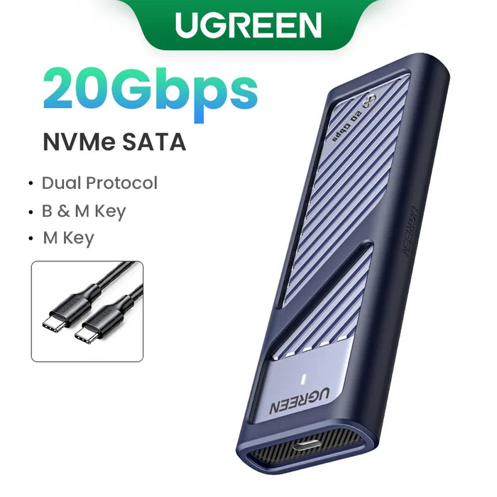 UGREEN M2 SSD Case M.2 NVMe SATA SSD Enclosure Adapter 20Gbps USB 3.2 Gen2 USB C External Enclosure Supports M and B&M Keys