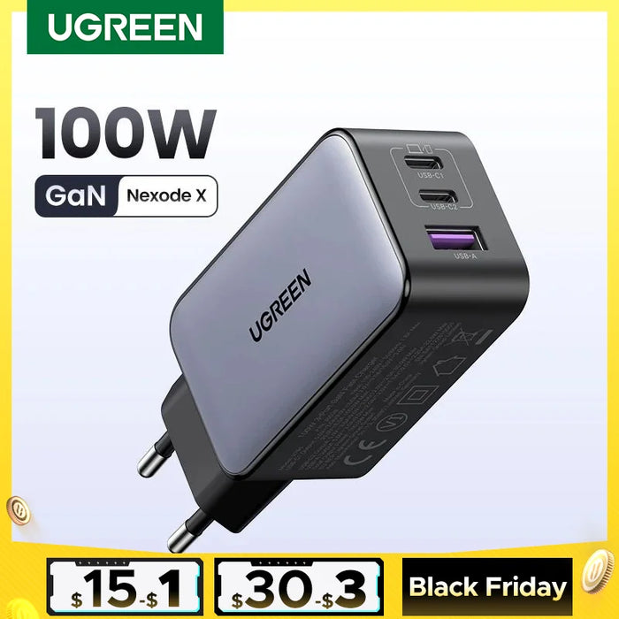 UGREEN 100W GaN Charger USB C Charger QC4.0 3.0 Quick Charge For Macbook Air Laptop Tablet PDFast Charger For iPhone 16 15 14Pro