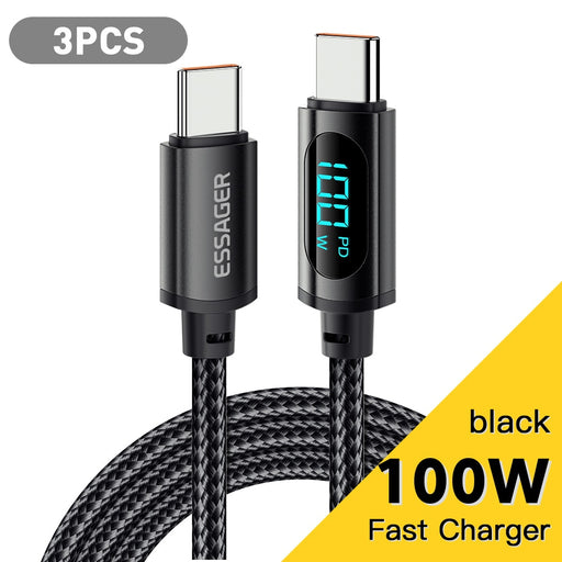 Essager 3PCS PD 100W USB Type C To USB C Cable Display 5A Fast Charging USB C Data Cord For Huawei Samsung Poco F3 Laptop iPad Default Title