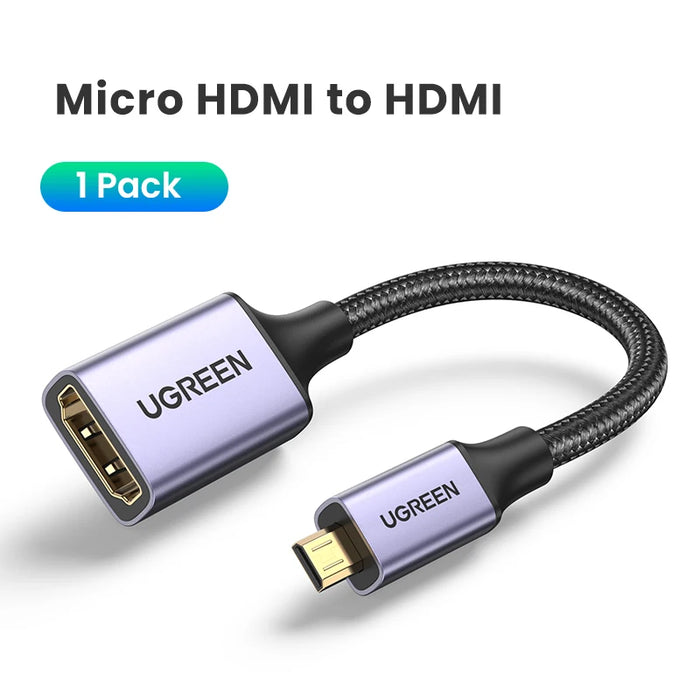 UGREEN Micro HDMI-Compatible to HDMI-Compatible Adapter 4K/60Hz 3D for GoPro Hero 7 Raspberry Pi 4 Sony Nikon Braided Cable 4K