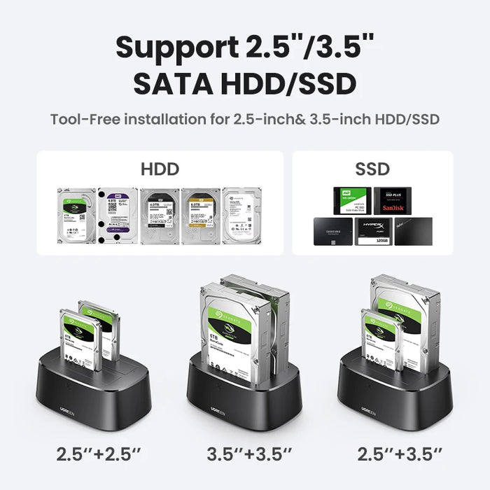 UGREEN HDD Docking Station SATA to USB 3.0 Adapter សម្រាប់ 2.5 3.5 SSD Disk Case HDD Box Dock Hard Drive Enclosure Station