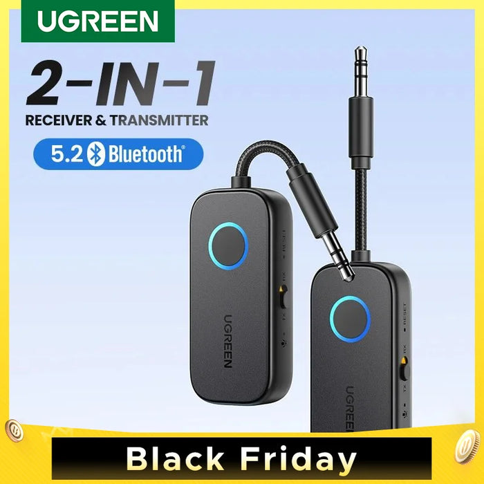 UGREEN Bluetooth Receiver Adapter 2-in-1 Wireless Bluetooth 3.5mm Aux Audio Adapter for Flight, TV, Car, Treadmill