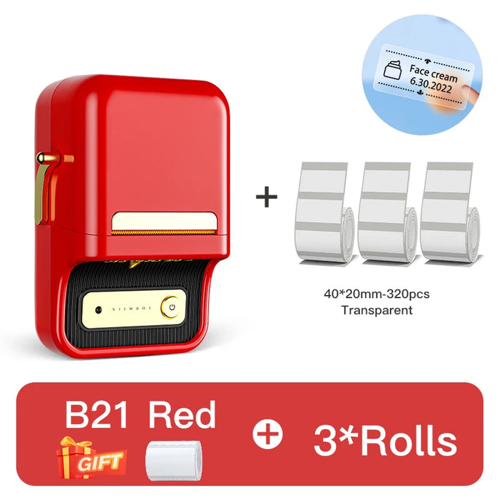 NiiMbot B21 Mini Thermal Printer Maker Wireless Barcode Label Maker ប៊្លូធូស ប៊្លូធូស ម៉ាស៊ីនបោះពុម្ពស្លាកសញ្ញាអាដាប់ធ័រចល័តសម្រាប់ការិយាល័យពាណិជ្ជកម្ម 