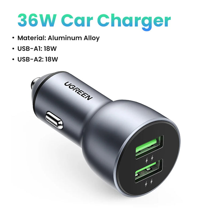 UGREEN Car Charger,Fast Charger for Redmi Note 10，USB Charger for Xiaomi iPhone，Quick 3.0 Charge for Samsung，QC3.0 Phone Charger