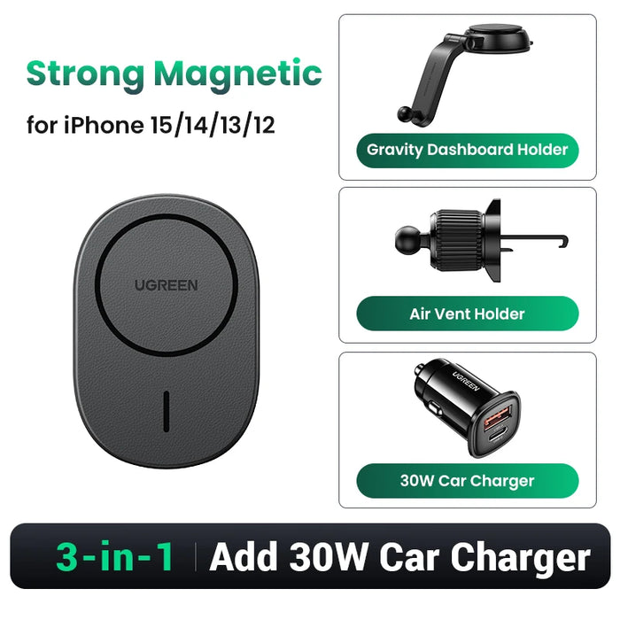 UGREEN Magnetic Car Phone Holder Stand Wireless Charger For iPhone 16 15 14 13 12 Pro Max Charging for Magsafe Car Charger 7.5W