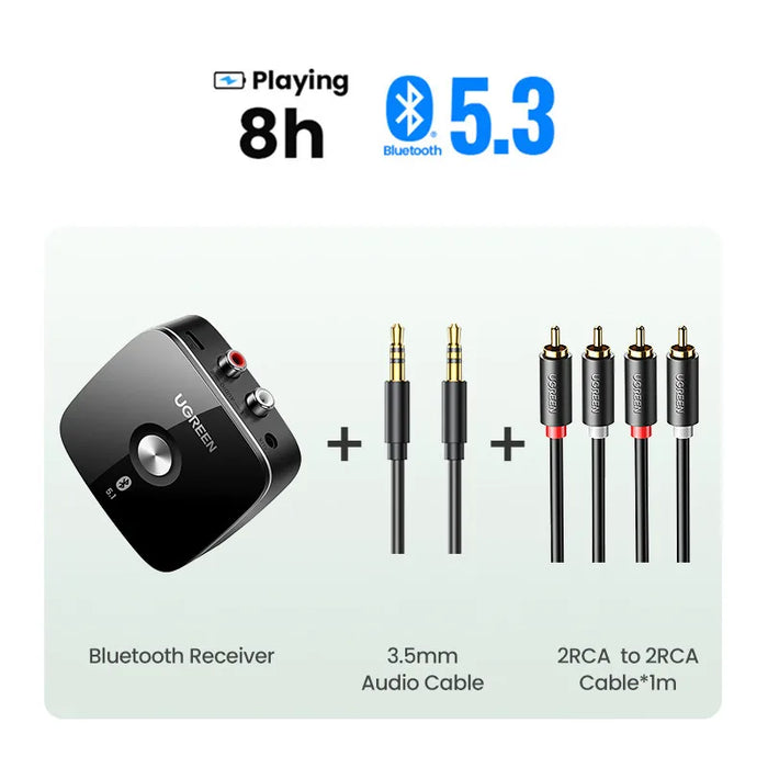 【RU ពិសេស】 UGREEN AUX RCA Bluetooth សម្រាប់ Home Stereo System, HiFi 3.5mm RCA Bluetooth Adapter for Old Stereo, លេង 8 ម៉ោង 