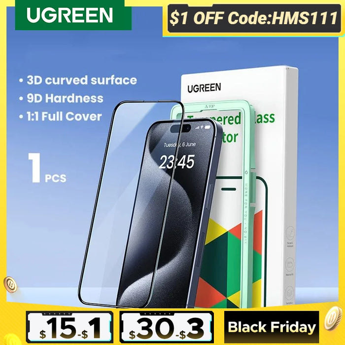 UGREEN for iPhone 15 Pro Max Glass Screen Protector for iPhone 15 Pro Tempered Glass for iPhone 14 13 12 11 XR Glass HD Films