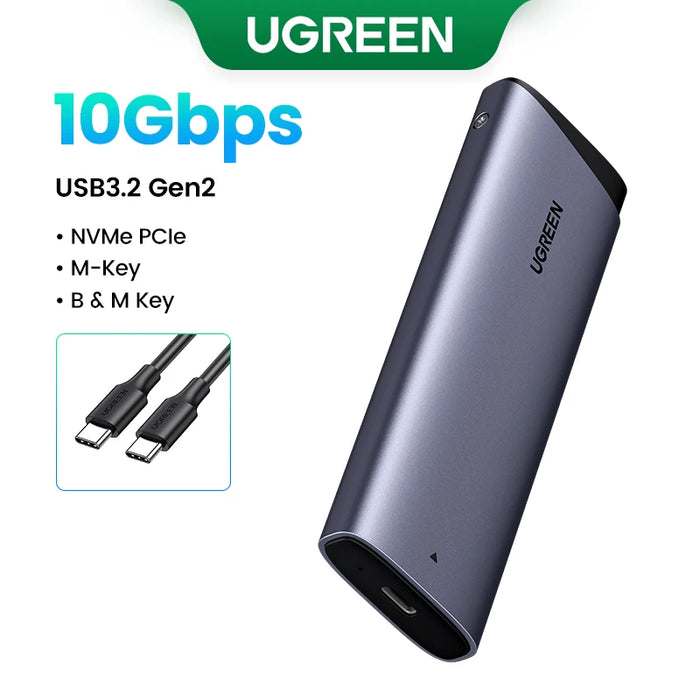 UGREEN M2 SSD Case M.2 NVMe SATA SSD Enclosure Adapter 20Gbps USB 3.2 Gen2 USB C External Enclosure Supports M and B&M Keys