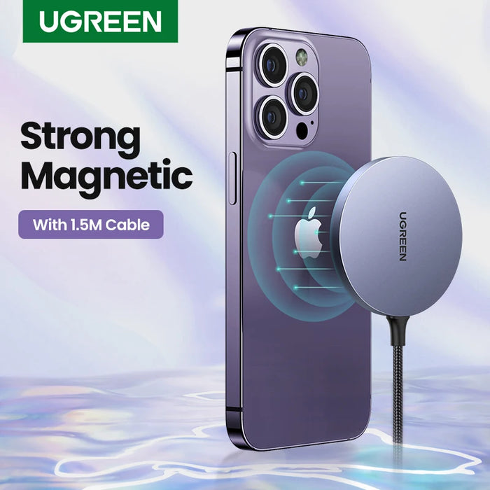 ឆ្នាំងសាកឥតខ្សែមេដែក UGREEN សម្រាប់ iPhone 16 15 14 pro max ឧបករណ៍សាកថ្មម៉ាញេទិក អាំងឌុចទ័រ សម្រាប់ iPhone បន្ទះសាកឥតខ្សែ