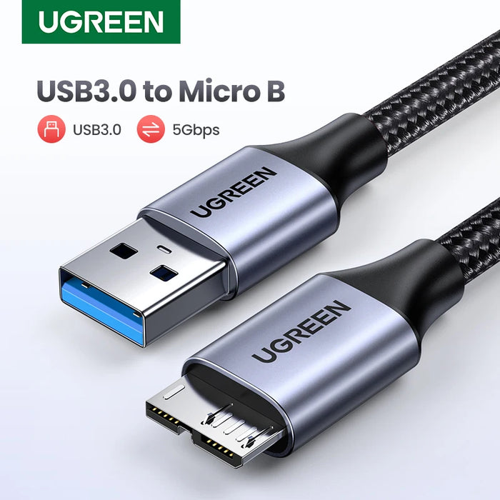 UGREEN Micro B Cable USB 3.0 3A Fast Charging 5Gbps Data Cable External HDD Cable USB Cord for Samsung Hard Disk SSD Sata Cable