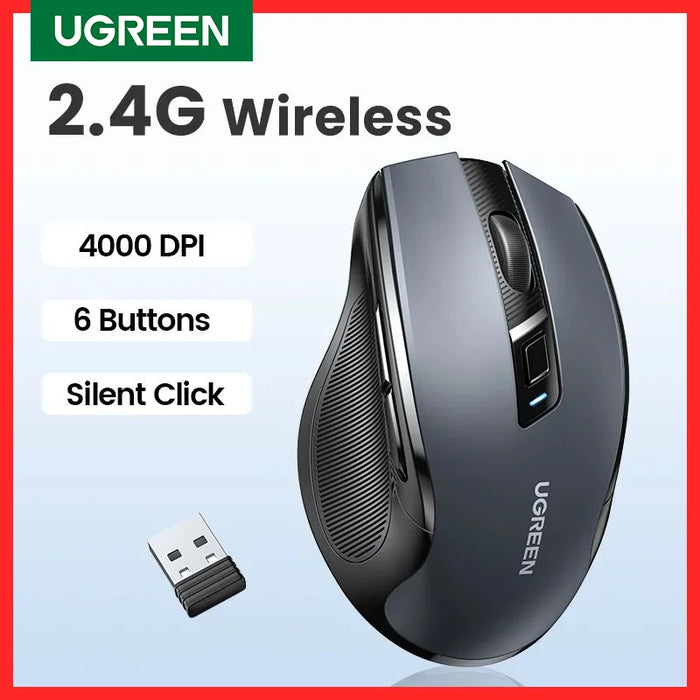 UGREEN Mouse Wireless Ergonomic Mouse 2.4GHz 4000 DPI Silent 6 Buttons For MacBook Tablet Laptop PC Mute Mice Quiet 2.4G Mouse