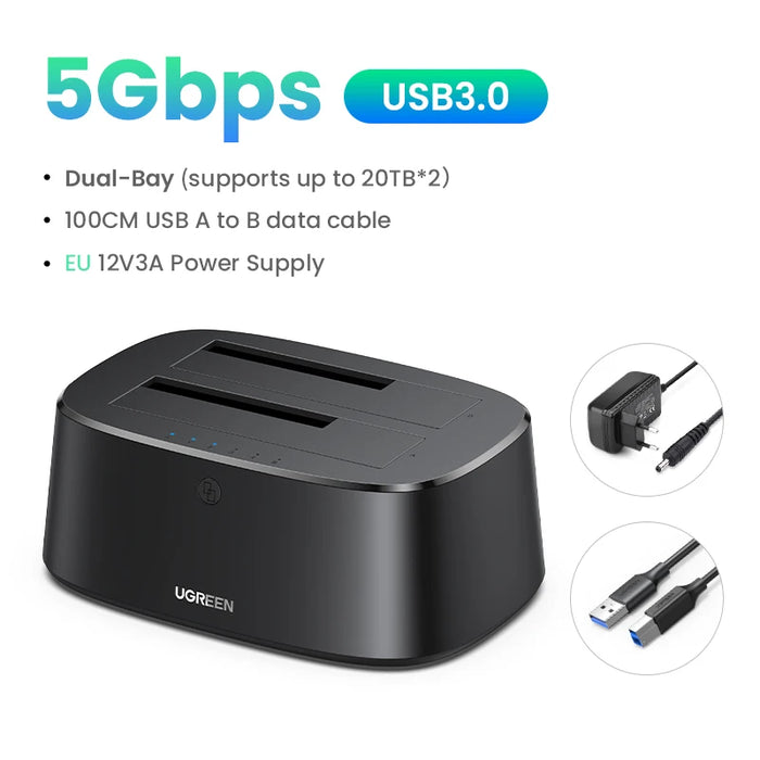 UGREEN HDD Docking Station SATA to USB 3.0 Adapter for 2.5 3.5 SSD Disk Case HDD Box Dock Hard Drive Enclosure Docking Station