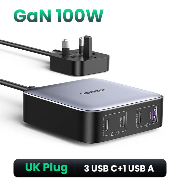 UGREEN 100W GaN Charger Desktop Laptop Fast Charger 4 in 1 Adapter For iPhone 16 15 14 Pro Max Xiaomi Samsung Tablet Macbook Air