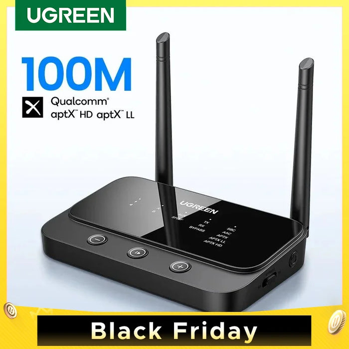 UGREEN 100m Long Range Bluetooth 5.0 Transmitter Receiver AptX LL AptX HD Audio Adapter Wireless Audio Dongle for TV Home Stereo