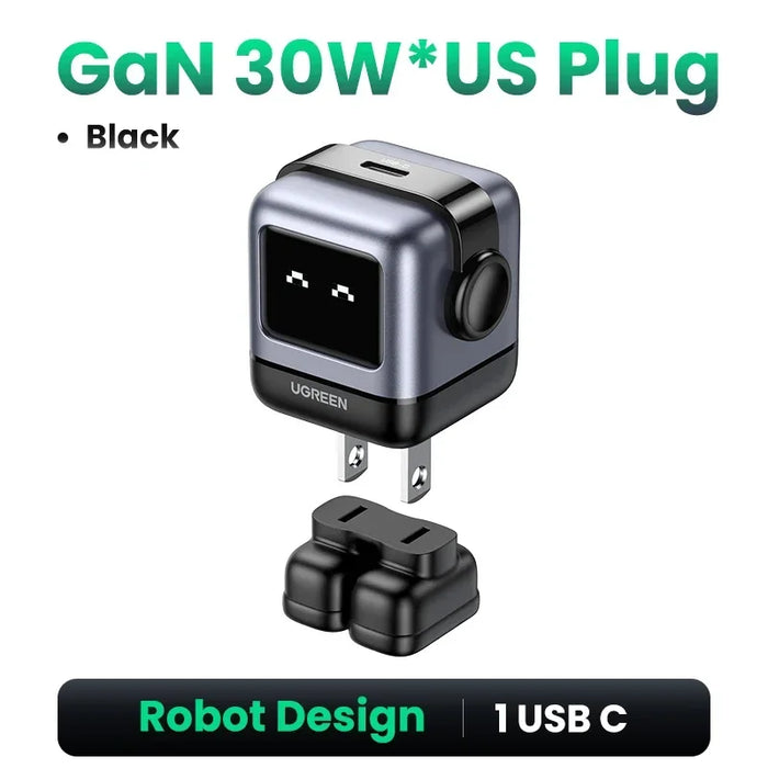 【US Plug】 UGREEN 65W 30W GaN Charger Robot Design PD3.0 Fast Charger QC4.0 3.0 PPS សម្រាប់ iPhone 16 15 14 Pro ថេប្លេតកុំព្យូទ័រ Macbook