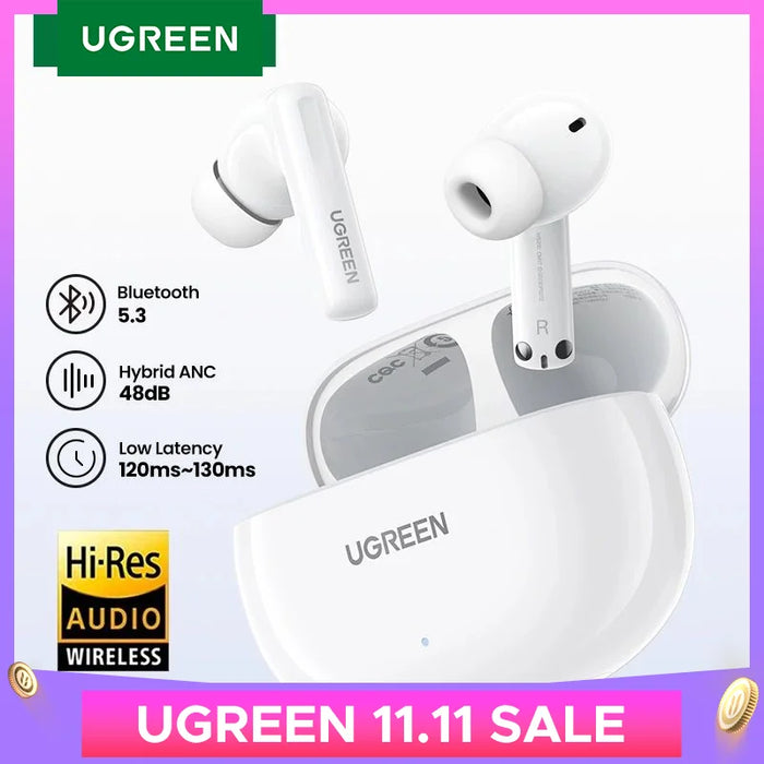 លក់ UGREEN HiTune T6 ANC TWS Wireless Earbuds Active Noise Cancellation Hi-Res LDAC Bluetooth 5.3 Earphones for iPhone 15 Pro