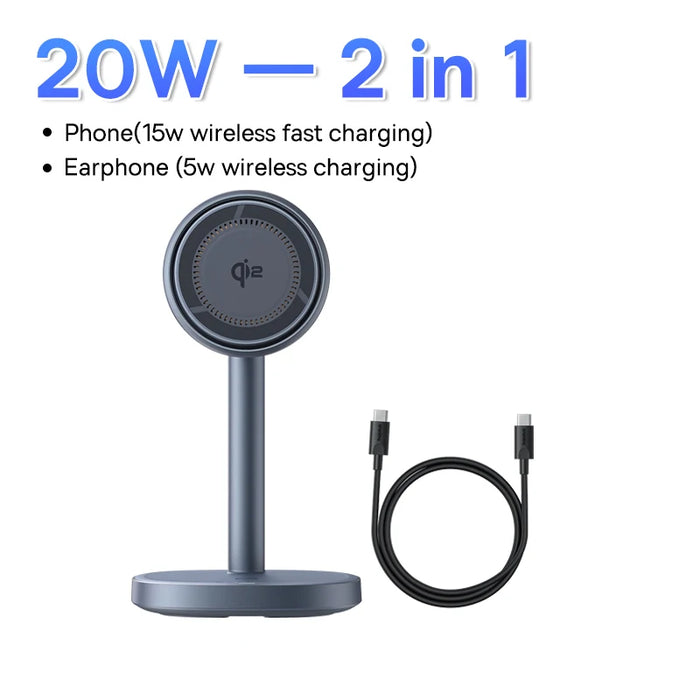 Baseus Qi2 15W Magnetic Wireless Charger 20W 2-in-1 Phone Earphone Wireless Charging Stand For iPhone 12 13 14 15  AirPods Pro