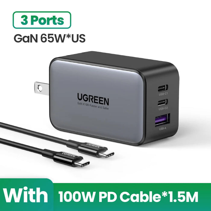 【US Plug】UGREEN 100W GaN Charger USB C Charger QC4.0 3.0 Quick Charge For Macbook Laptop Tablet PD Fast Charger For iPhone 15 14