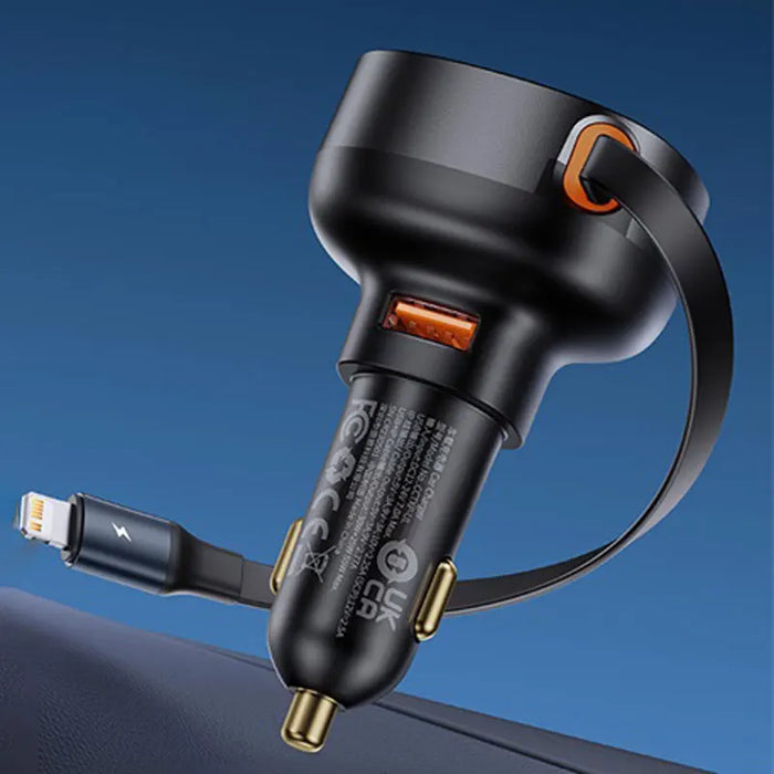 Baseus 60W Car Charger 2 in 1 Retractable Cable SCP 25W QC PD 30W Fast Car Phone Charger For iPad iPhone 16 15 14 13 Pro Samsung