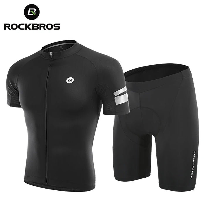 ROCKBROS Cycling Jersey Men Breathable Shirt Summer Jersey Clothes Bicycle Quick Dry Clothing Anti-UV Reflective Short Sleeve Black set CHINA