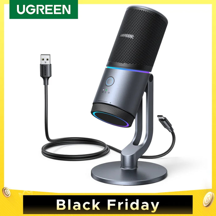 UGREEN USB Microphone with RGB Modes Professional Condenser Mic for PC Mac Gaming Karaoke Recording Streaming Podcasting