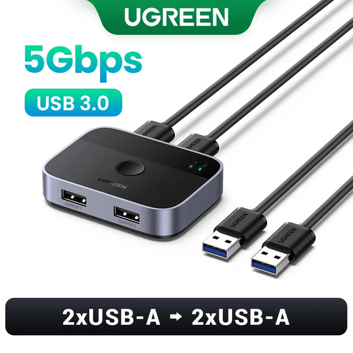 UGREEN 5Gbps USB A Switcher USB 3.0 Switcher for PC Keyboard Mouse Printer 2 PCs ចែករំលែកឧបករណ៍ 2 USB Switch