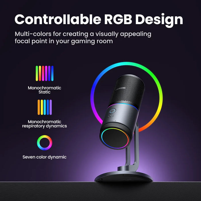 មីក្រូហ្វូន USB UGREEN ជាមួយរបៀប RGB Professional Condenser Mic សម្រាប់ PC Mac Gaming Karaoke ការថតស្ទ្រីម Podcasting